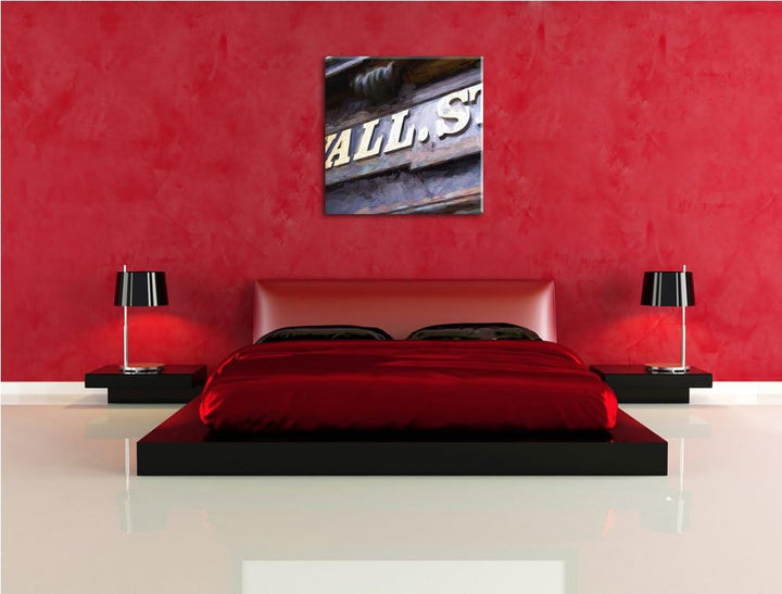 Wall Street Schild, Format: 70x70 auf Leinwand, XXL riesige Bilder fertig gerahmt mit Keilrahmen, Ku