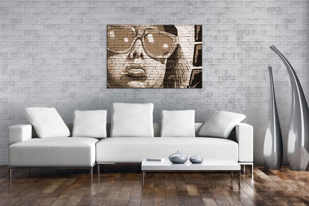 deyoli Grafiti Fau mit Sonnenbrille Format: 80x60 Effekt: Sepia als Leinwandbild, Motiv fertig gerah