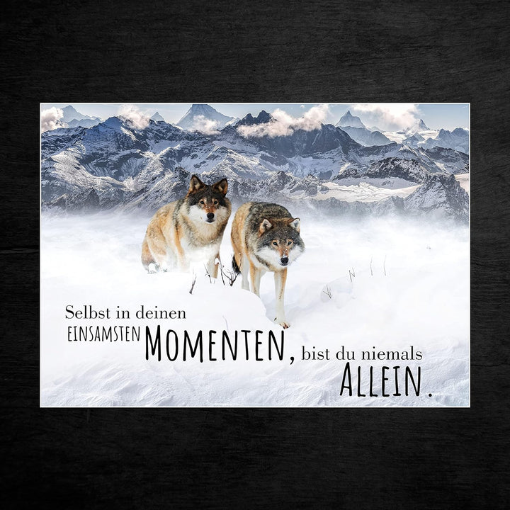 wandmotiv24 Poster als Wanddeko, Grösse Din A0, Wolfsrudel, Niemals allein, Wölfe, Wolf, Berge, Tier
