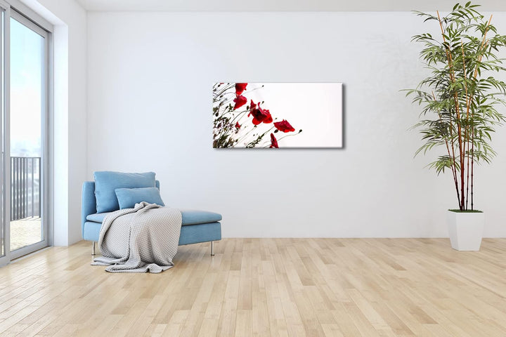 Roter Mohn Panorama 100x50 cm als Leinwandbild, Motiv fertig gerahmt auf Echtholzrahmen, Hochwertige