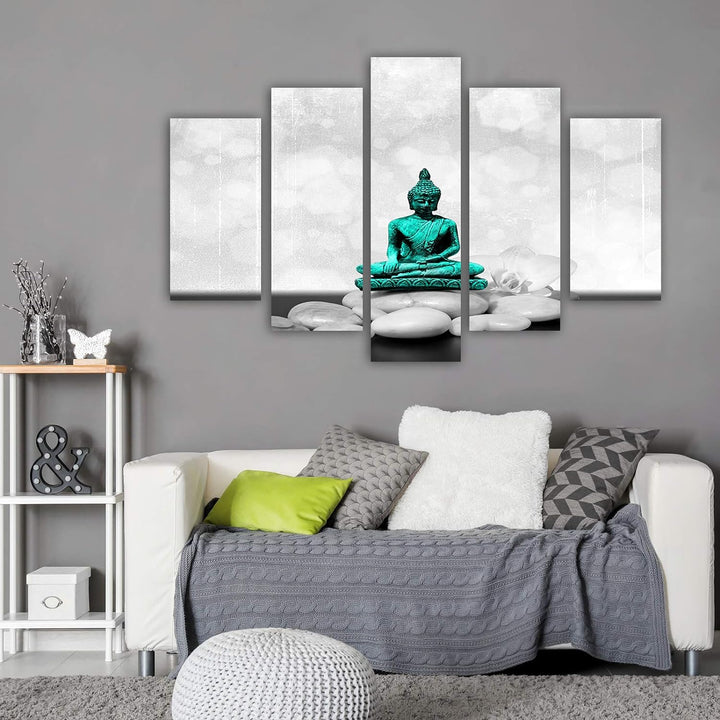 Feeby Deco Bild 5 Teilig Buddha Wanddekoration Steine Zen Religion Spa türkis 150x100 cm Deco panel