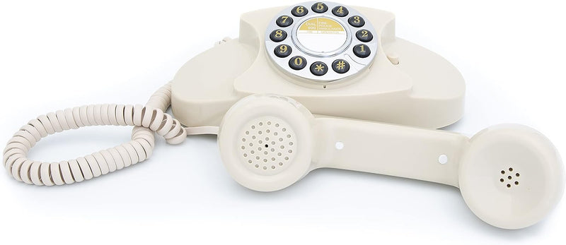 ProTelX Audrey Retro Telefon mit Tasten, 1950er-Jahre-Design Elfenbeinfarben, Elfenbeinfarben