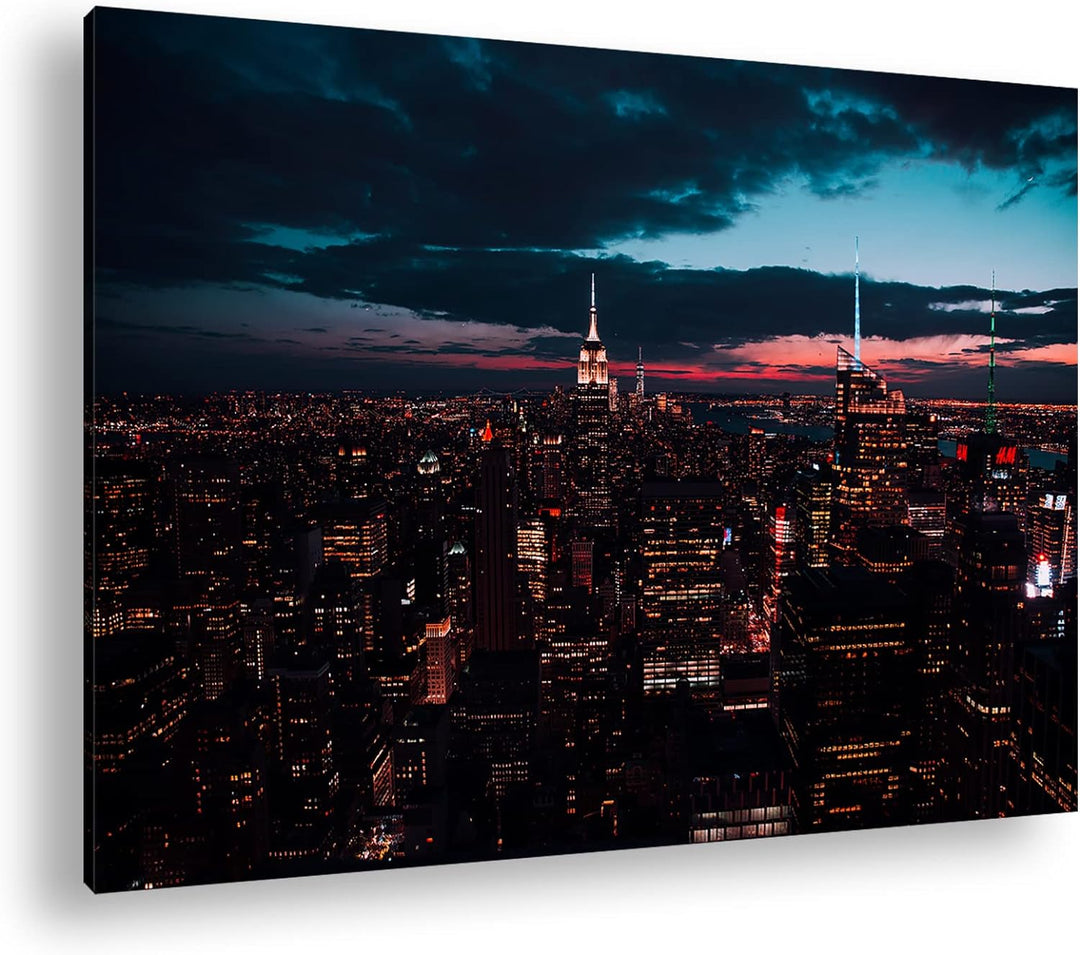 deyoli zauberhafte Skyline bei Nacht Format: 80x60 cm als Leinwandbild, Motiv fertig gerahmt auf Ech