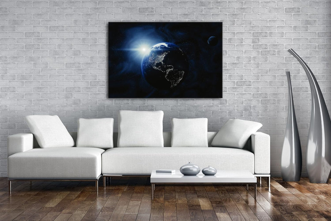 Dark Planet Erde Format: 80x60 als Leinwandbild, Motiv fertig gerahmt auf Echtholzrahmen, Hochwertig