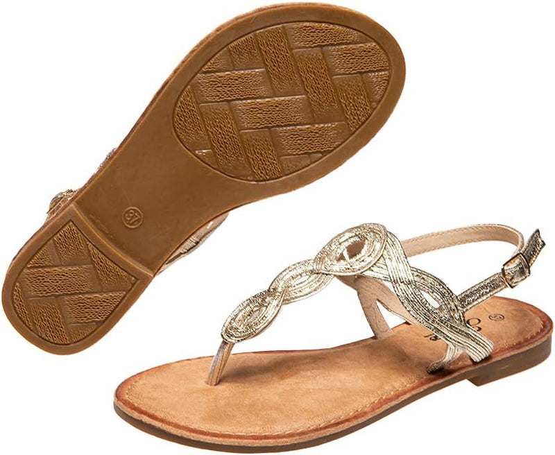 JOMIX Sommer Sandalen Damen Flache Zehentrenner Römersandalen Elegante Flip Flops Weiche Fussbett St