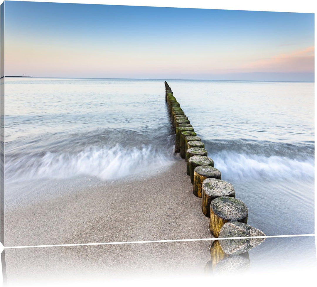 Baumstümpfe die ins Meer führen Format: 100x70 auf Leinwand, XXL riesige Bilder fertig gerahmt mit K