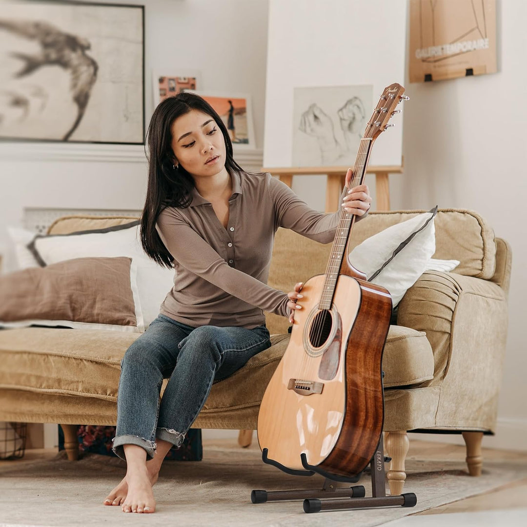 LEKATO Gitarrenständer, Bassgitarrenhalter, Boden-A-Rahmen, E-Gitarrenständer, klassischer Holzgitar