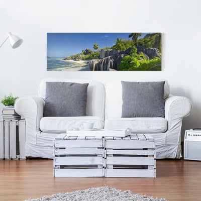 Bilderwelten Leinwandbild - Traumstrand Seychellen - Panorama Quer, 40cm x 120cm, 40cm x 120cm