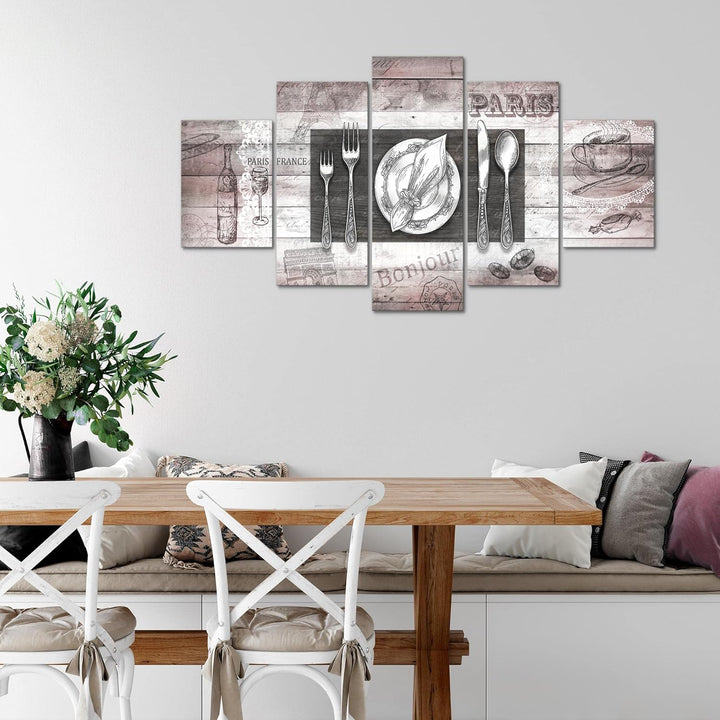 Runa Art Bild Esszimmer Küchenbilder Küche Abstrakt 5 Teilig Kaffee Grau Rosa Wandbilder auf Vlies L