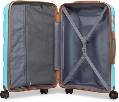 KONO Koffer Trolleys Reisekoffer mit TSA Schloss M (55cm Handgepäck) Blau/Braun, M (55cm Handgepäck)