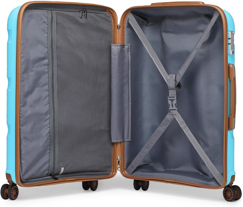 KONO Koffer Trolleys Reisekoffer mit TSA Schloss M (55cm Handgepäck) Blau/Braun, M (55cm Handgepäck)