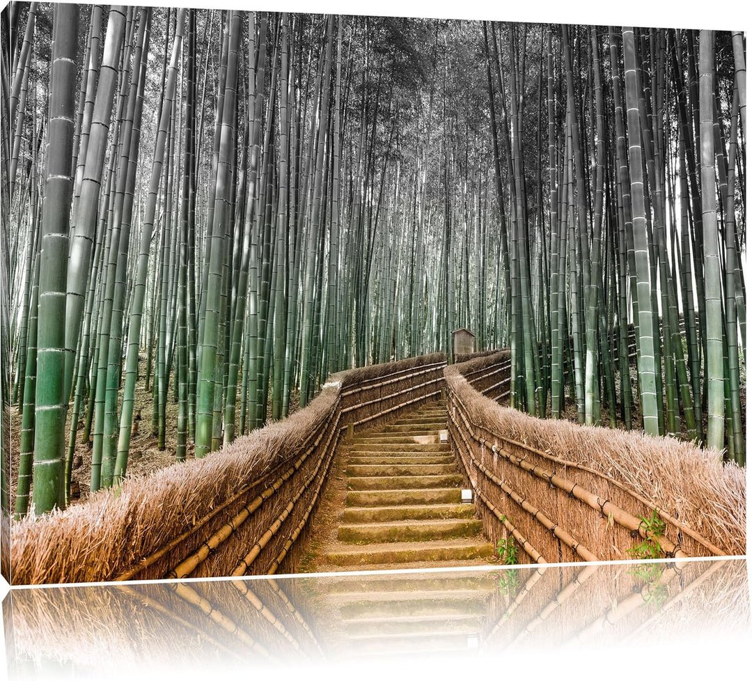 Pixxprint Kyoto Japan Bambuswald B&W Detail, Format: 100x70 auf Leinwand, 100x70