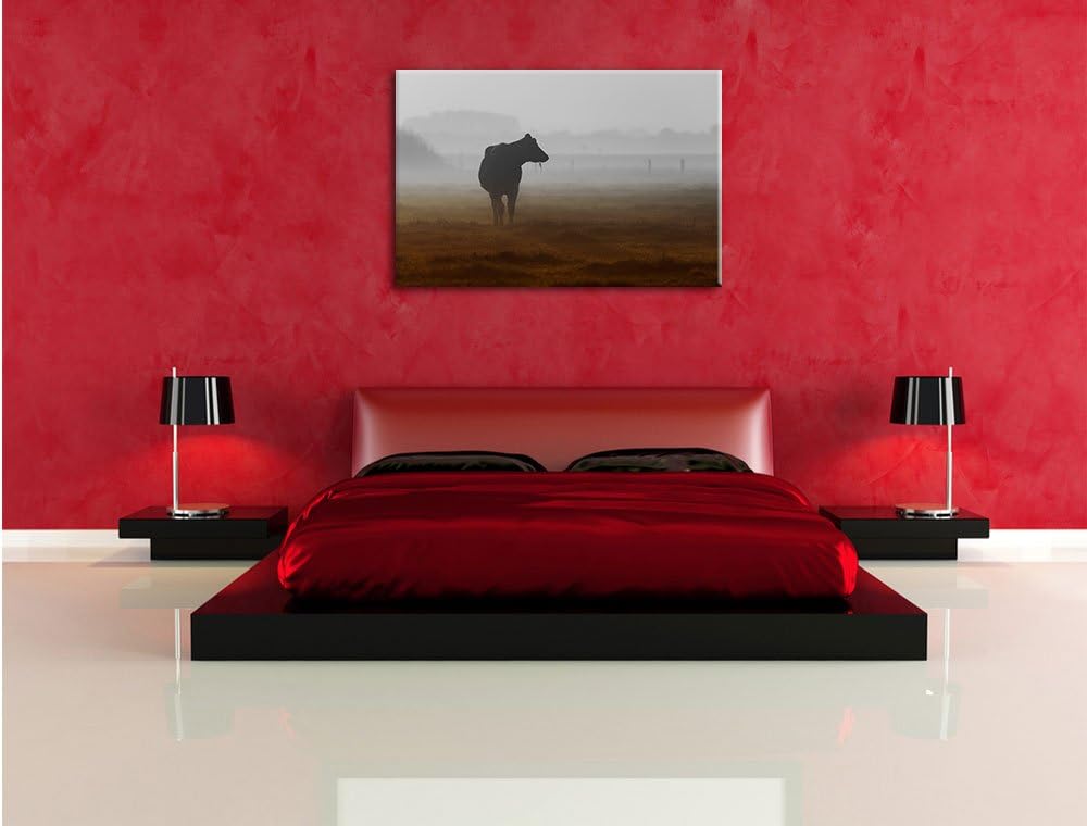 Pixxprint eine fressende Kuh auf der Weide als Leinwandbild/Grösse: 100x70 / Wandbild/Kunstdruck/fer