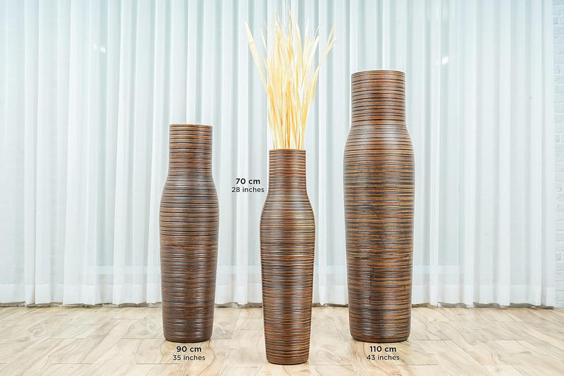 Leewadee Grosse Bodenvase für Dekozweige hohe Standvase Design Holzvase, Holz, 90 cm, braun 90 cm Br