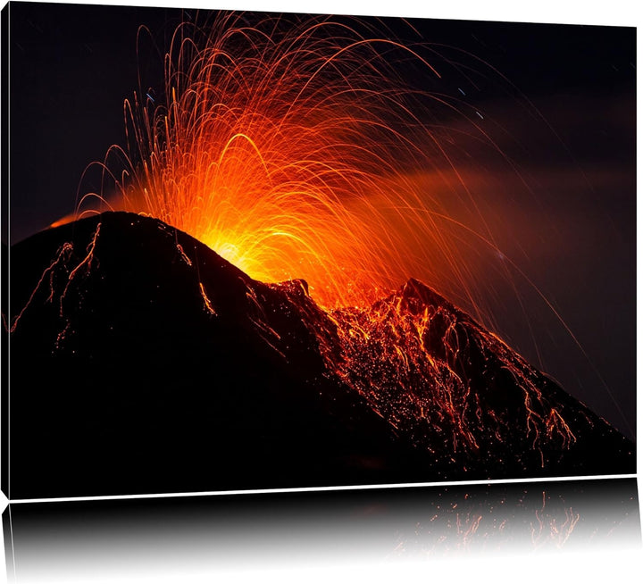Dark Bedrohlicher Vulkanausbruch Format: 120x80 auf Leinwand, XXL riesige Bilder fertig gerahmt mit