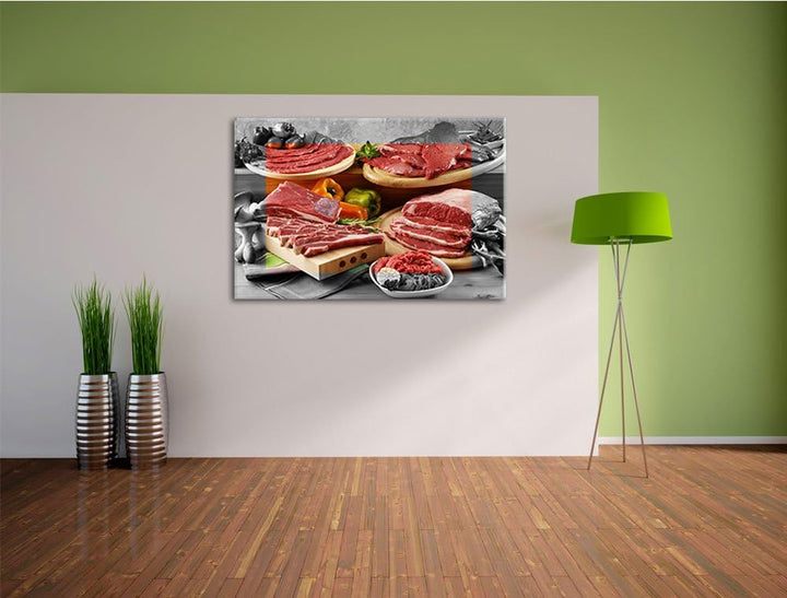 Saftige Fleisch Variationen schwarz/weiss Format: 100x70 cm auf Leinwand, XXL riesige Bilder fertig