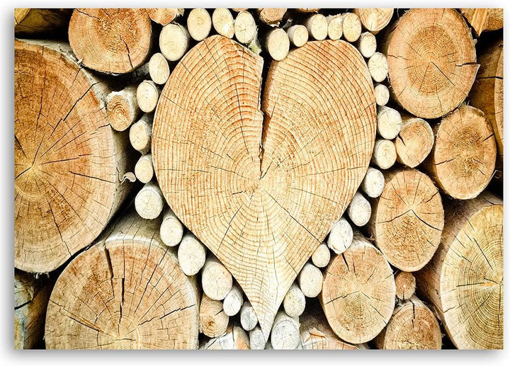 Feeby Vlies Leinwandbild Herz Aus Holz 80x60 cm Wand Bild Kunstdruck Deko Wohnzimmer Wohnungs Deko R