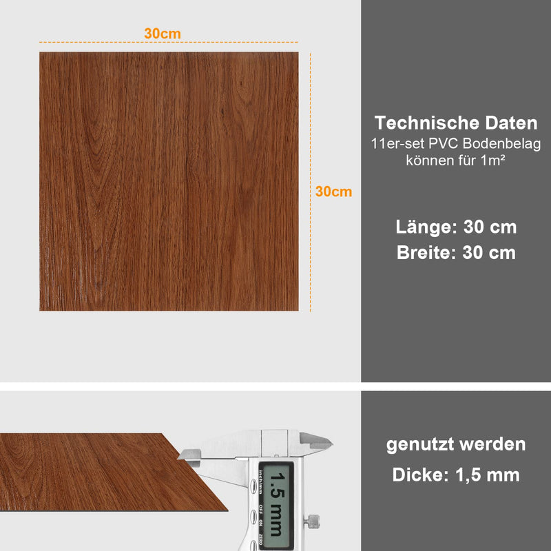 Herrselsam PVC Bodenbelag Selbstklebend, Vinylboden Wasserfest Rutschfest Vinyl Laminat Rutschfeste