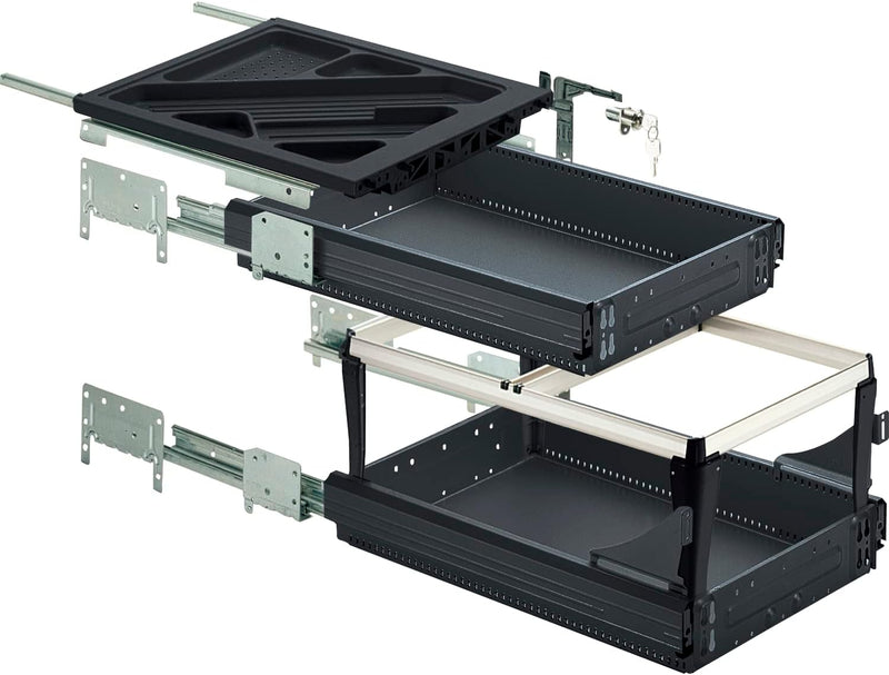 Hettich 46744 Systema TOP 2000 Container-Set SIL Sys,Voll-/Überauszug,ET 530, schwarz, Schwarz