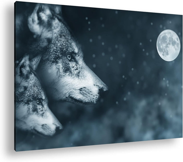 deyoli Wolf-Vollmond-Illustration Format: 100x70 als Leinwand, Motiv fertig gerahmt auf Echtholzrahm