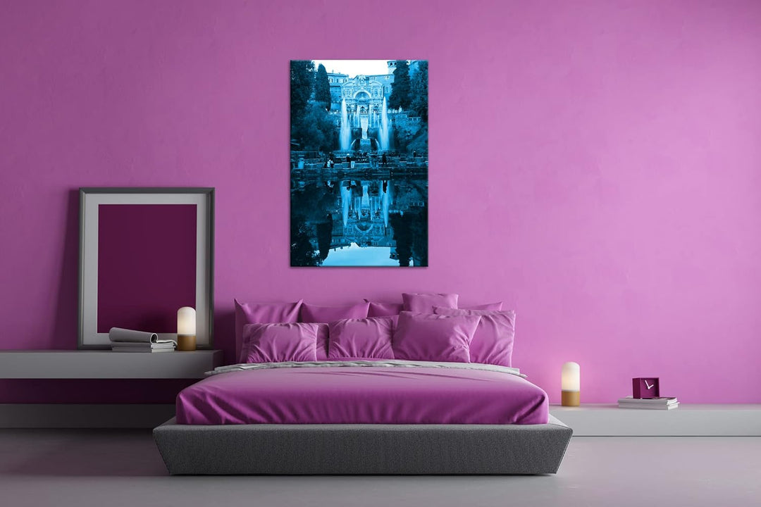 deyoli schöner Brunnen in Italien Format 80x60 Effekt: Monocrome Blau als Leinwandbild, Motiv fertig