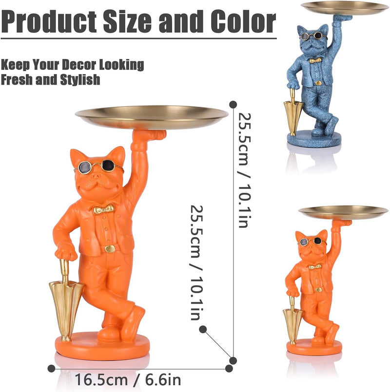 XMGZQ Orange Bulldogge Figur,Französische Bulldogge Tablett,Bulldogge Schlüssel Schale,Französische
