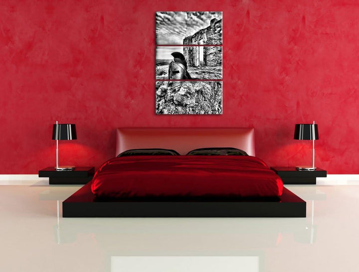 Pixxprint Römerhelm als Leinwandbild | Grösse: 3 Teilig (120x80) | Wandbild| Kunstdruck | fertig bes