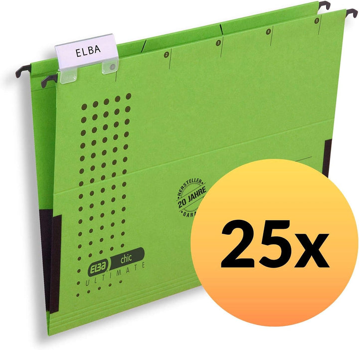 ELBA Hängetasche chic für A4, aus Karton, mit Leinenfröschen, grün, 25er Pack Hängetaschen grün 25 S