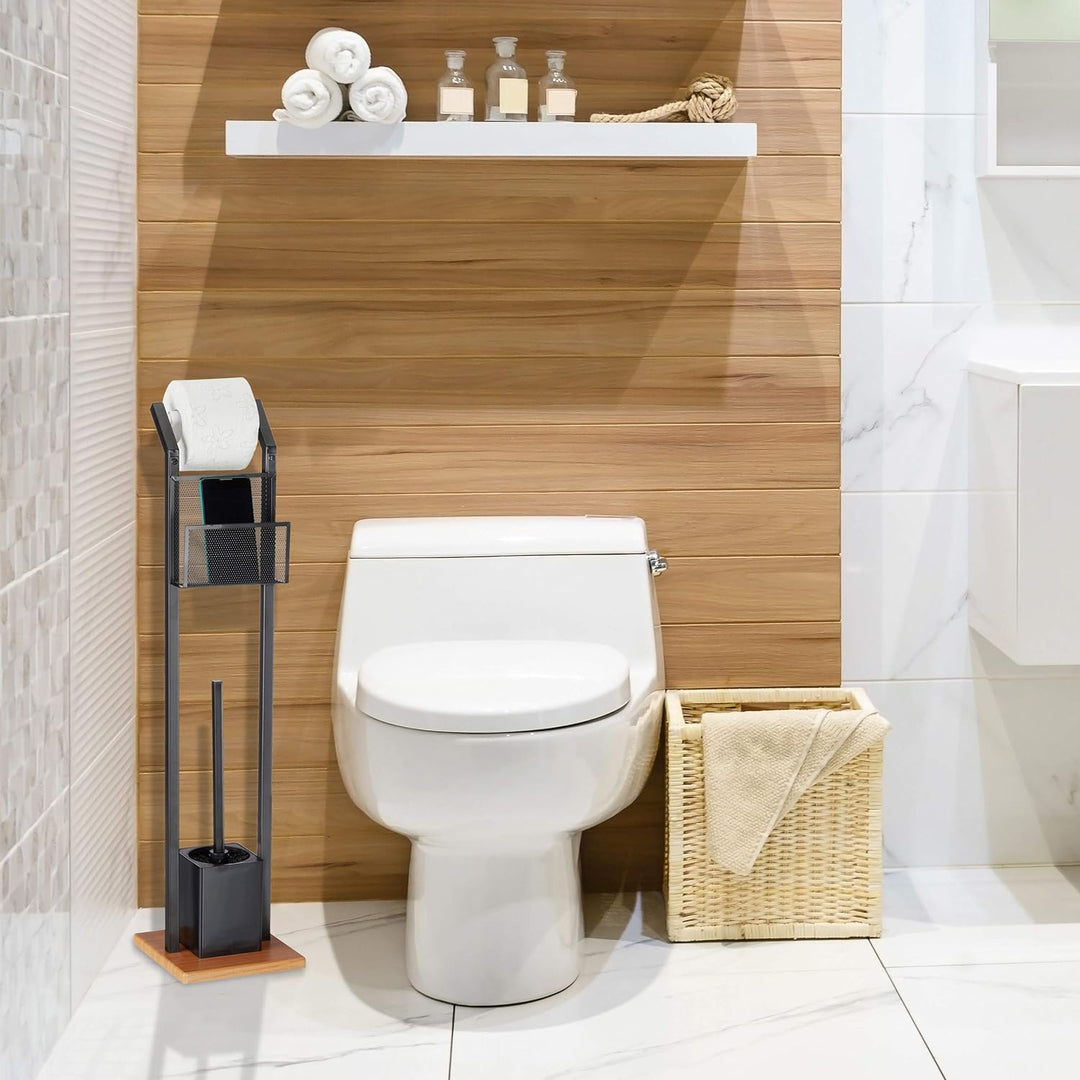Relaxdays, schwarz Garnitur mit Ablage, Papierhalter, WC-Bürste, Bürstenhalter, quadratischer Fuss,