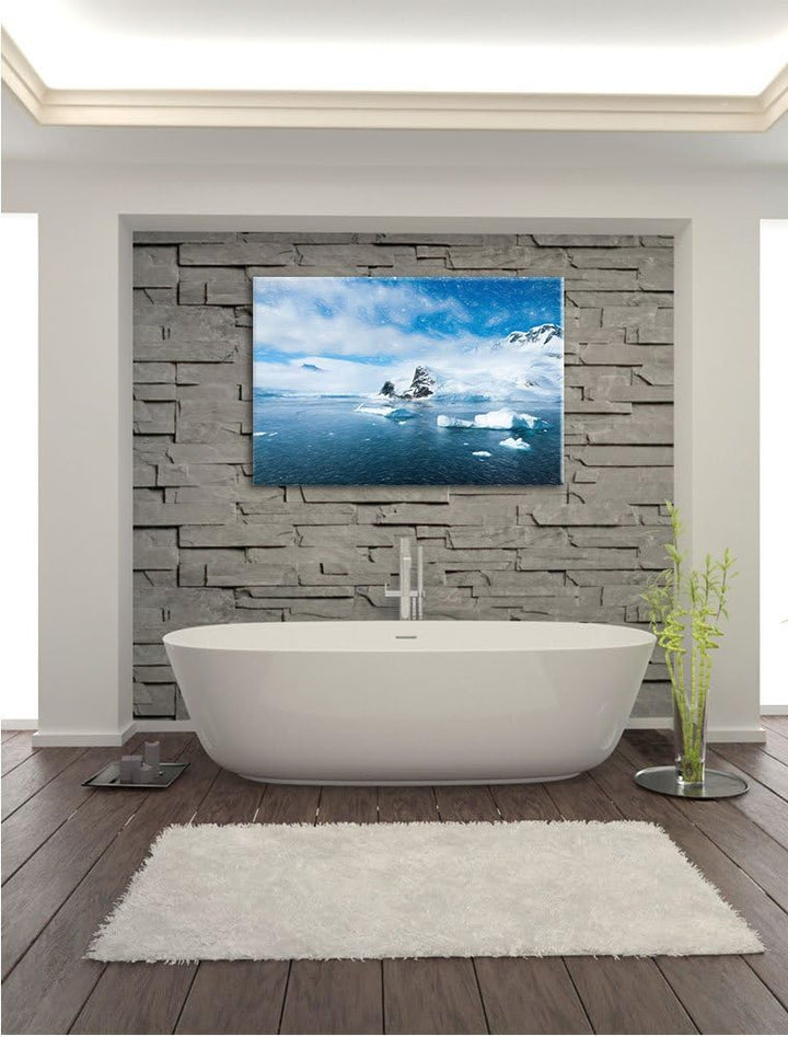 Pixxprint Winterlandschaft in der Antarktis / 100x70cm Leinwandbild bespannt auf Holzrahmen/Wandbild