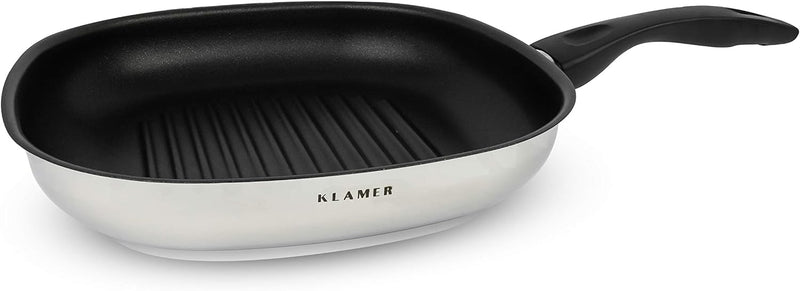 KLAMER Grillpfanne Induktion 28cm Schmorpfanne Steakpfanne aus Edelstahl 28 cm, 28 cm