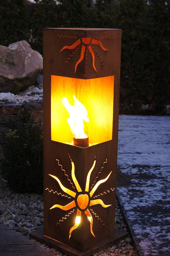 Feuersäule Sonne Edelrost Rost Metall Gartendeko Garten Stele Fackel Feuer Säule