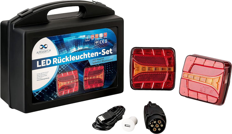 AUTOLIGHT 24 LED Rückleuchten Set mit Magnet kabellos Bluetooth 4 Funktionen mit E4 Prüfzeichen IP65