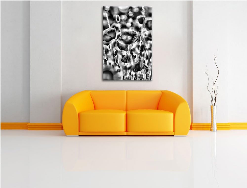 Monocrome, Mohnwiese, Format: 100x70 auf Leinwand, XXL riesige Bilder fertig gerahmt mit Keilrahmen,