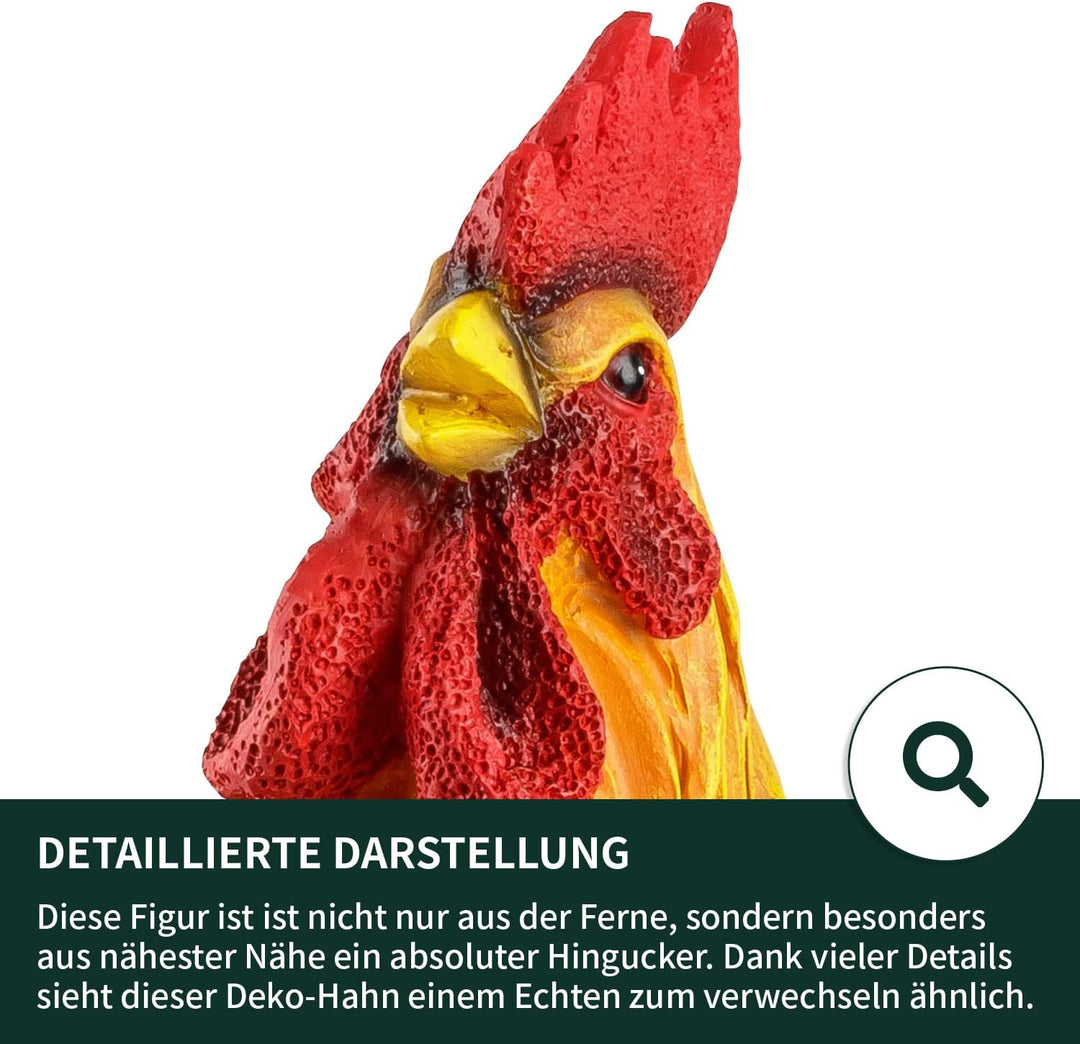VERDOBA Garten Figur Hahn aus Kunstharz, handbemalt - Krähender Hahn Dekofiguren Garten Deko Gartenf