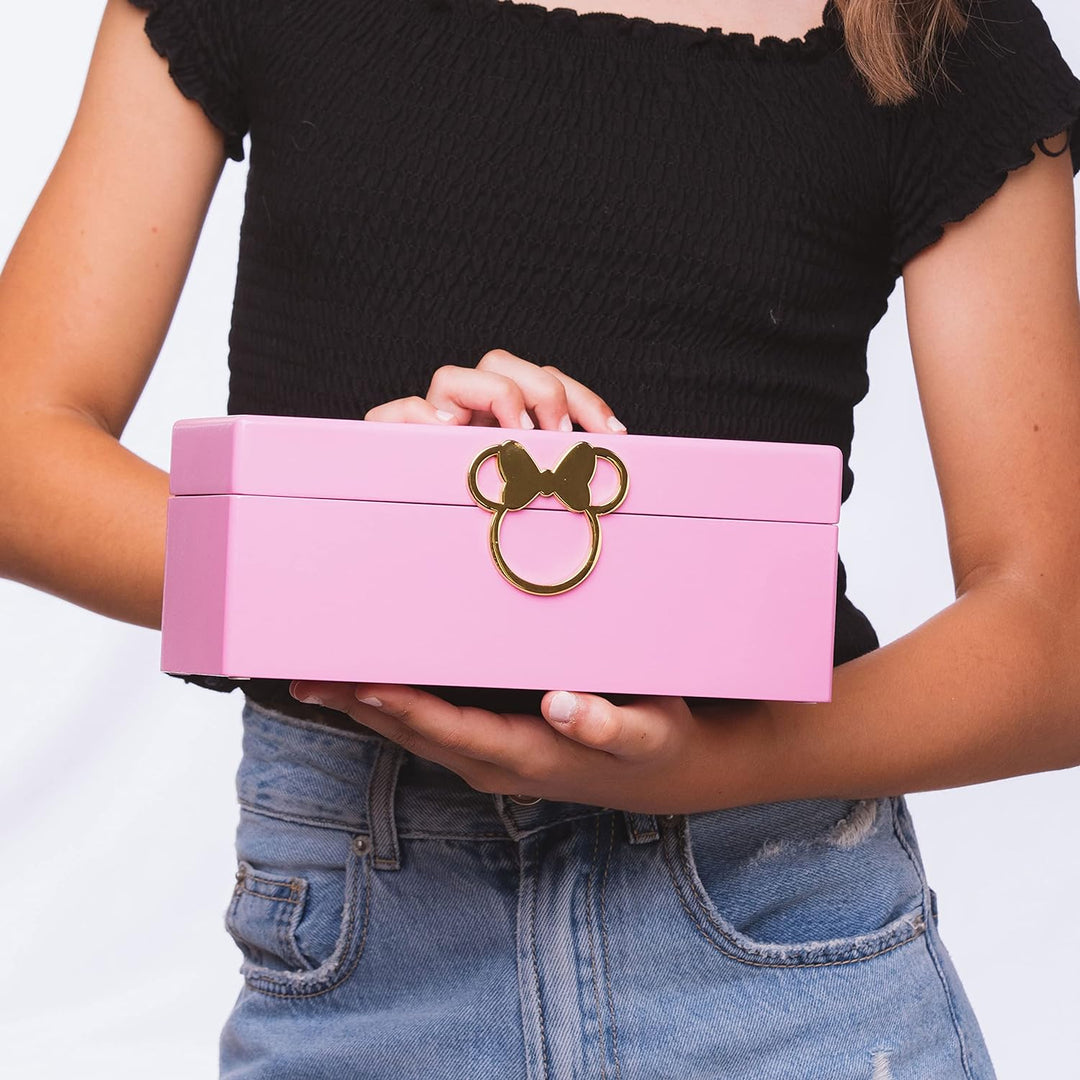Disney Minnie Mouse Gold Icon Pink Lacquer Wood Jewelry Box Jewelry Organizer, Officially Licensed K