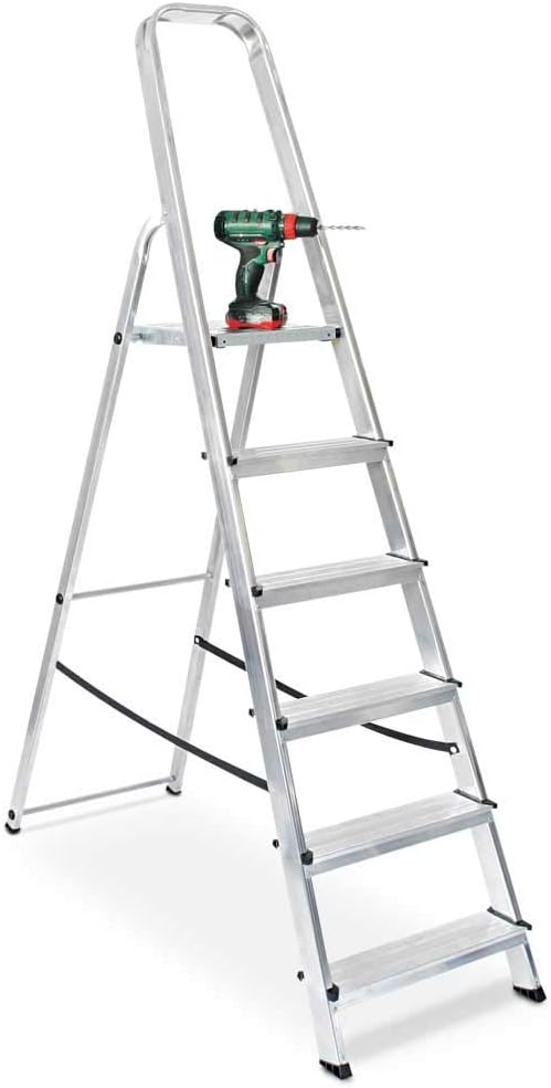 Alu Stufenleiter, 6 Stufen, Arbeitshöhe bis 3210 mm