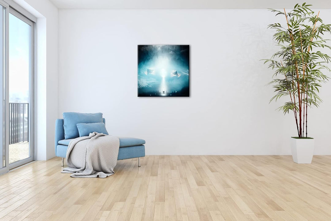 schwebende Pyramiden Format: 70x70 als Leinwandbild, Motiv fertig gerahmt auf Echtholzrahmen, Hochwe