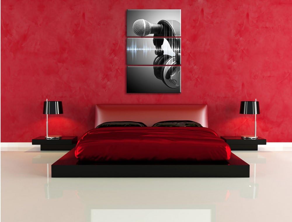 Pixxprint Mikrofon 3-Teiler Leinwandbild 120x80 Bild auf Leinwand