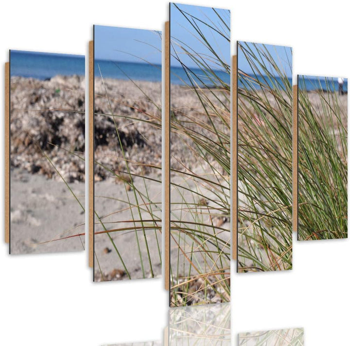 Bilder 5 Teilig Landschaft Deco Panel Kunst Natur Gras Strand Meer braun 100x70 cm Deco panel 100x70