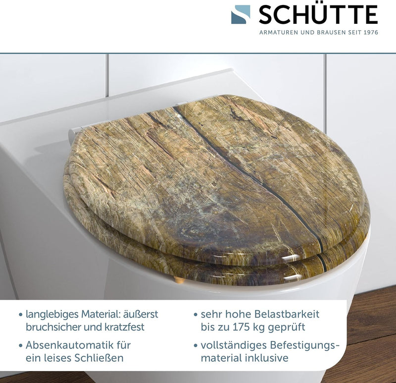 SCHÜTTE WC-Sitz Holzkern SOLID WOOD, Toilettensitz mit Absenkautomatik, passend für viele handelsübl