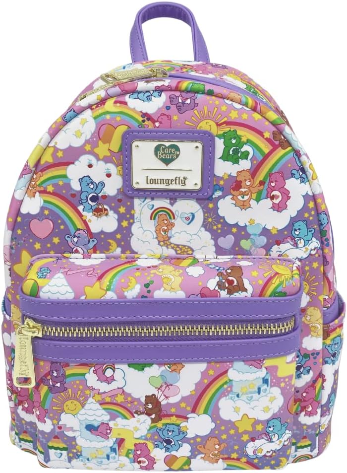 Loungefly Exclusive Care Bears Rainbow All Over Print Doppelriemen Schultertasche, Multicolored