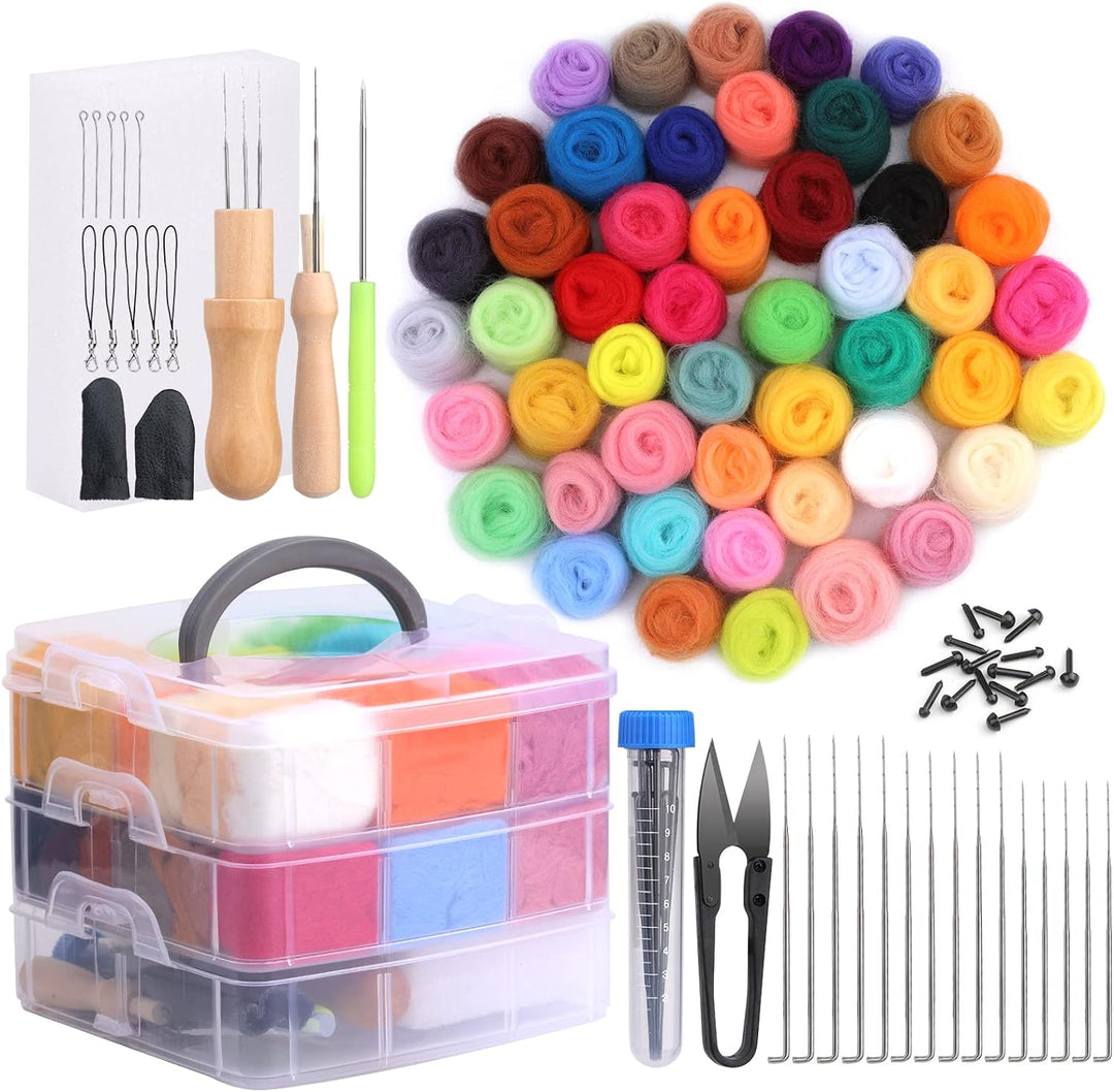48 Farben Nadelfilz Set, Filzwolle Roving, 88 Stück Nadelfilz Starter Kit mit Filznadeln Grundwerkze