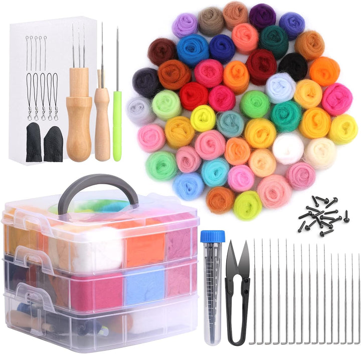 48 Farben Nadelfilz Set, Filzwolle Roving, 88 Stück Nadelfilz Starter Kit mit Filznadeln Grundwerkze
