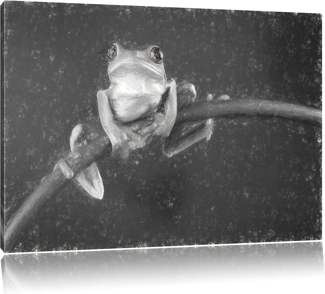 Pixxprint Baum-Frosch auf Bambus Kunst als Leinwandbild/Grösse: 100x70 / Wandbild/Kunstdruck/fertig