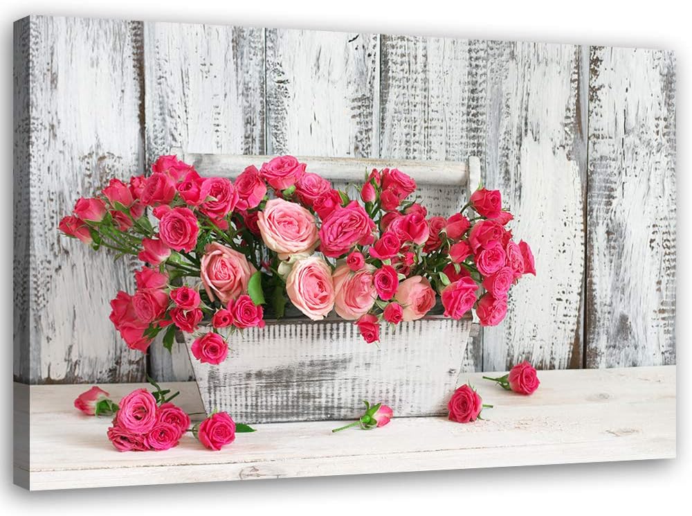 Feeby Vlies Leinwandbild Rosen In Einem Blumenkasten 120x80 cm Druckbild Wandbild Wanddekoration Dek