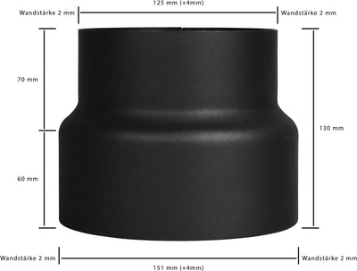 LANZZAS Ofenrohr Reduzierung von Ø 150 mm auf Ø 130 mm - Farbe: schwarz-metallic - Rauchrohrreduzier