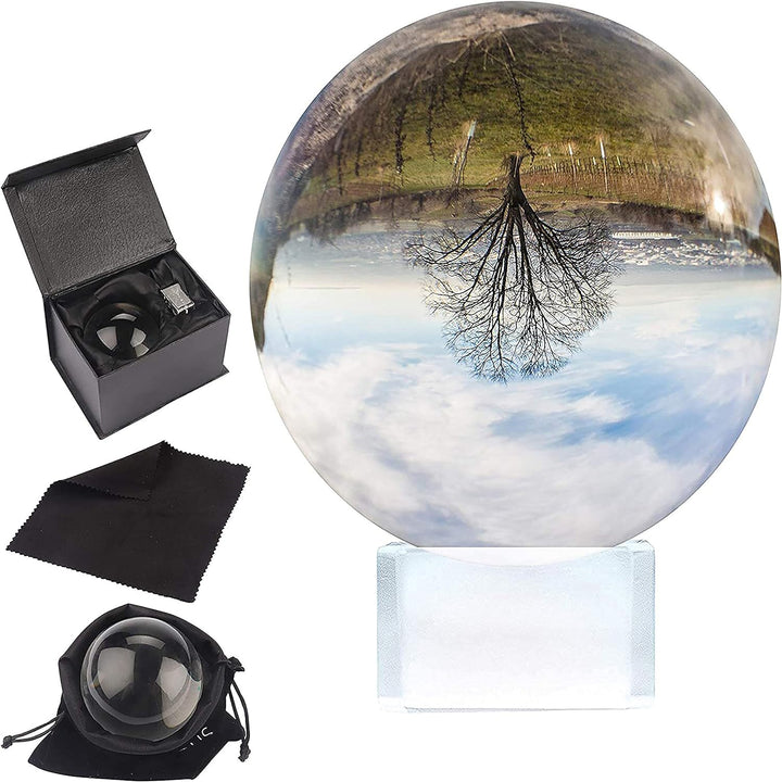BELLE VOUS Glaskugel für Fotografie 100mm - 10cm Fotokugel mit Kristall Ständer Samt Tasche Mikrofas