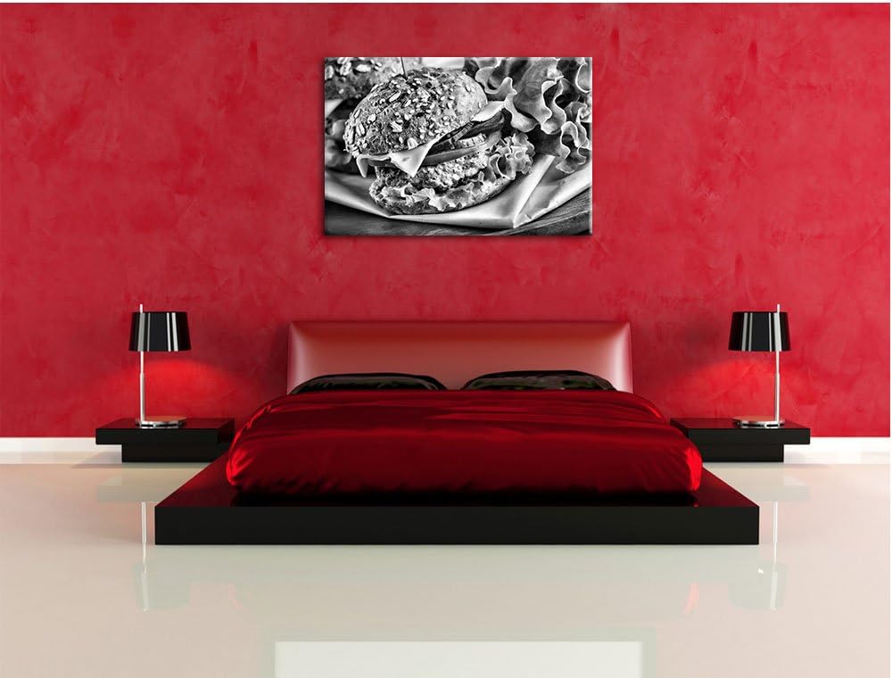 Pixxprint Monocrome, Köstlicher Hamburger als Leinwandbild/Grösse: 100x70 / Wandbild/Kunstdruck/fert