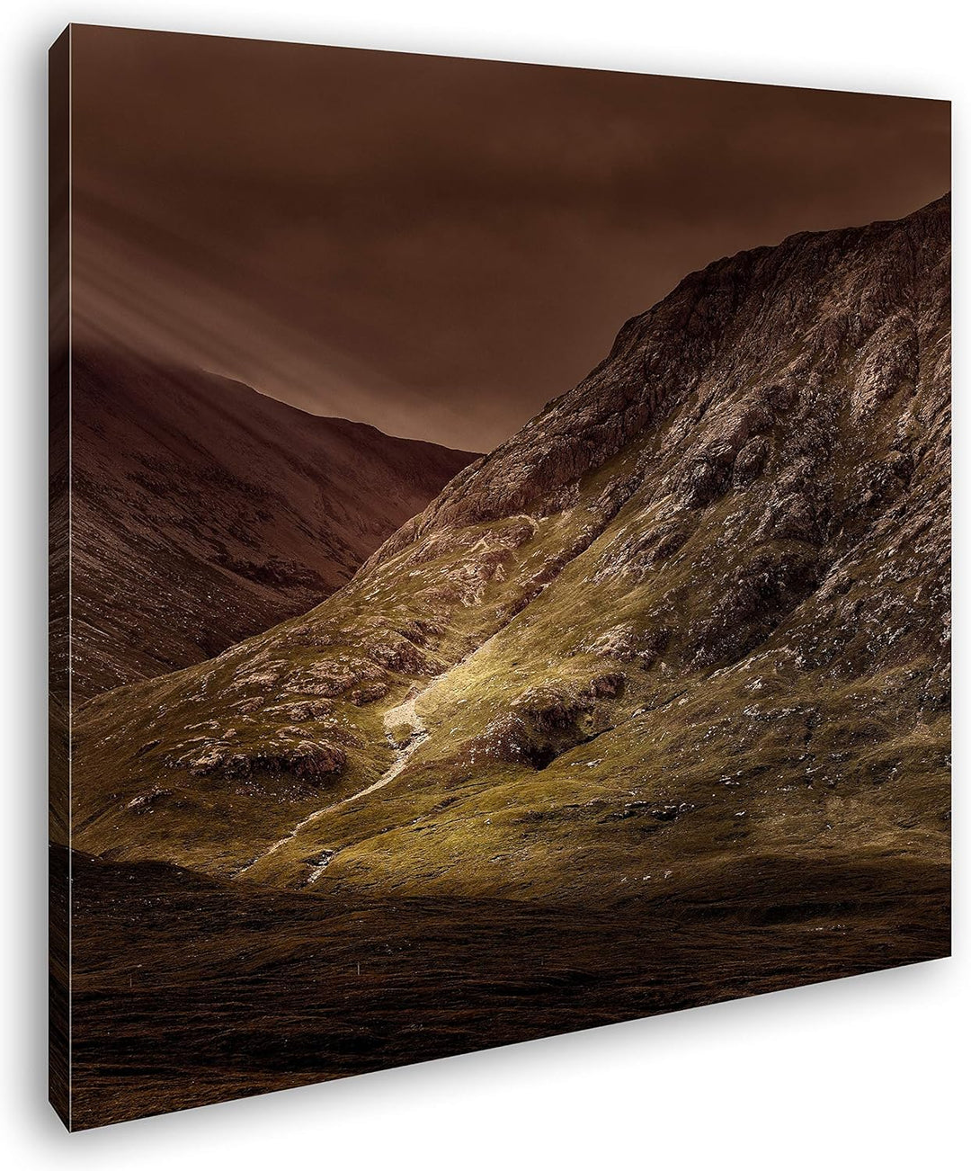 Leuchtende Landschaft in den Highlands Format: 70x70 als Leinwandbild, Motiv fertig gerahmt auf Echt